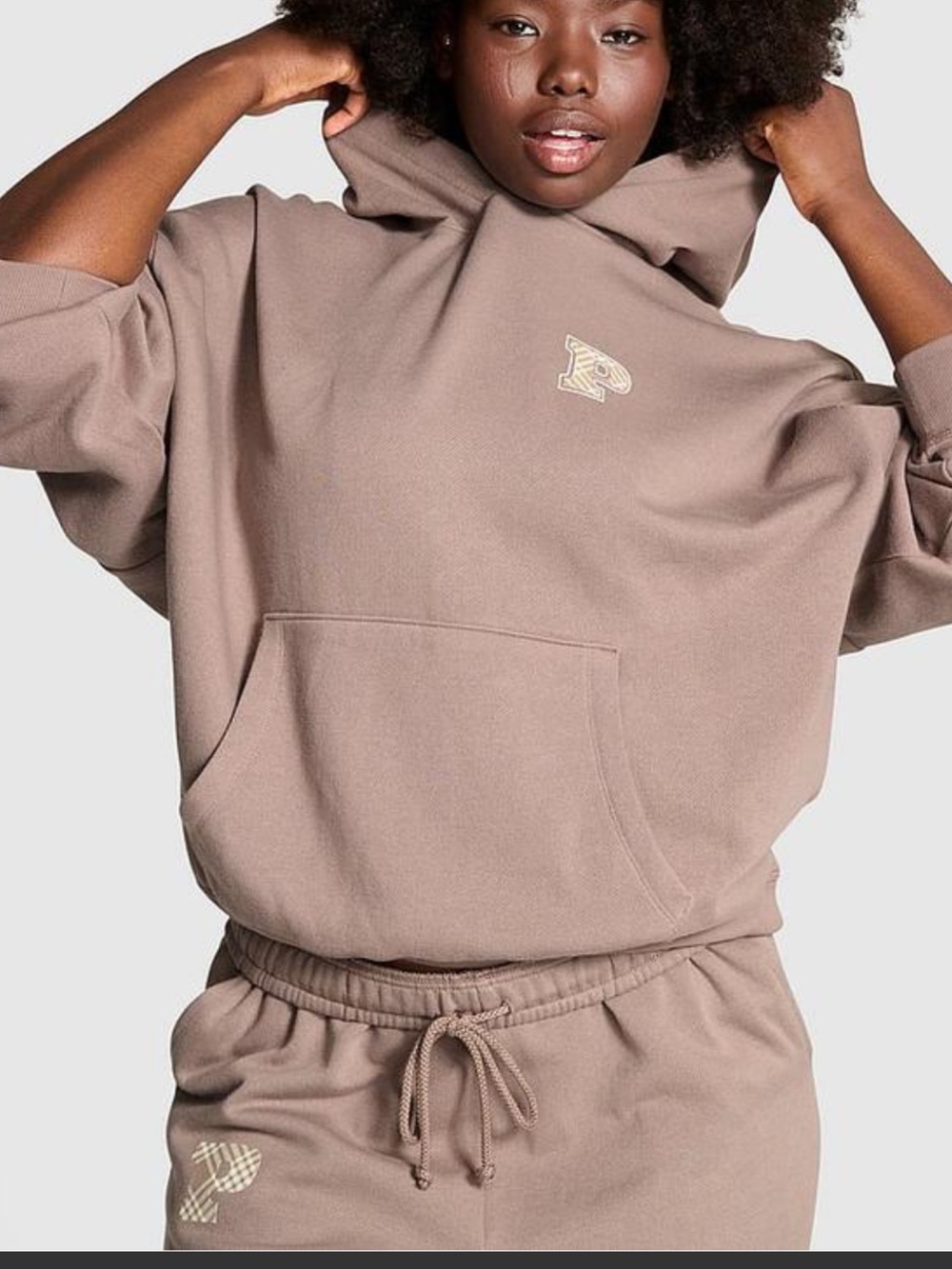 PINK Victoria's Secret Taupe Hooded Jumpsuit Set